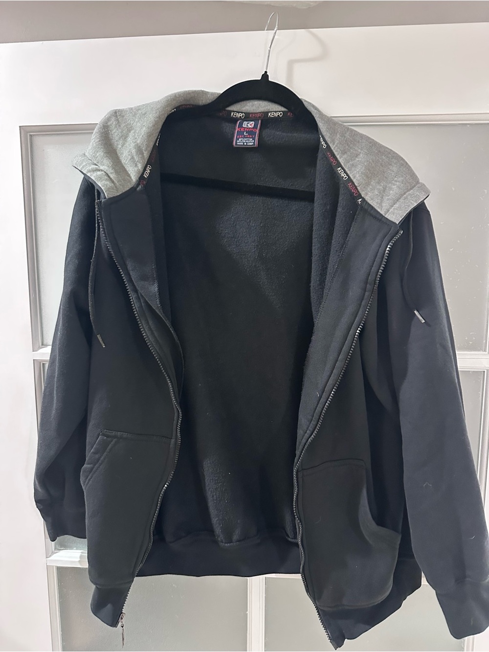 Kenpo Black Full Zip Hoodie Gray Lined Hood Men’s Large